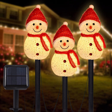 3 PCS Solar Landscape Pathway Lights, Snowman Shape Outdoor Solar Christmas Garden Decorations, Solar Christmas Garden Stakes, Outdoor Christmas Lights Decor for Yard, Patio, Porch